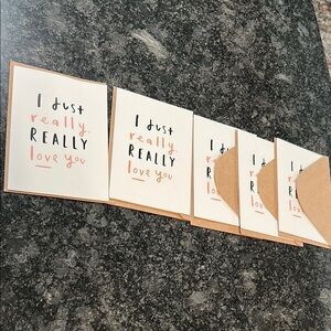 Charming Love Greeting Cards Set of 5 w/envelopes I Just Really Love You. 🥰 NWT